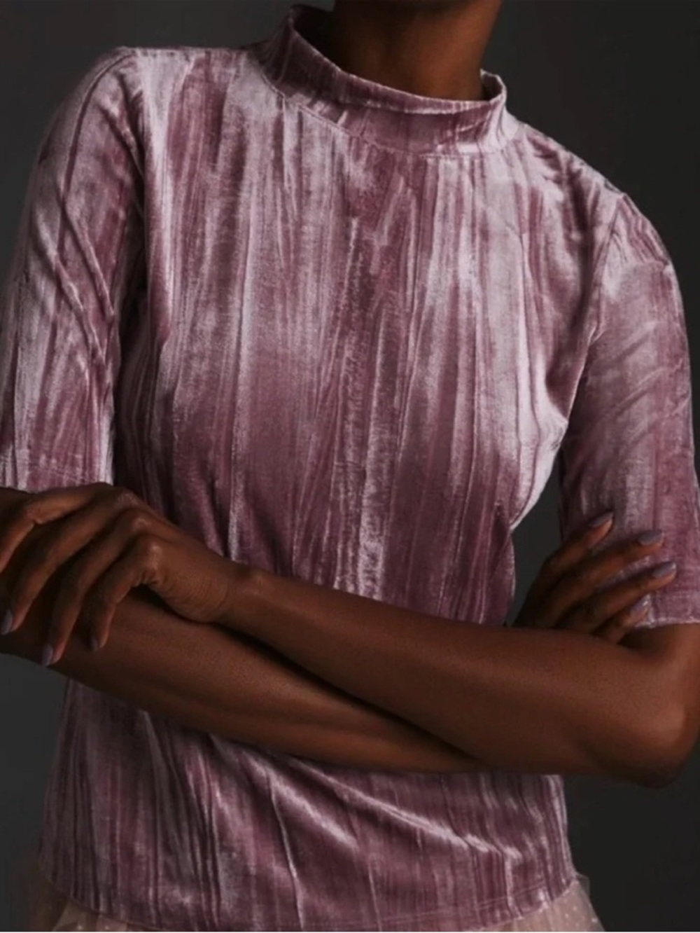 NWT Anthropologie Women's Velvet Mock Neck Top Pilcro Pink/Rose Size M. - Picture 2 of 10